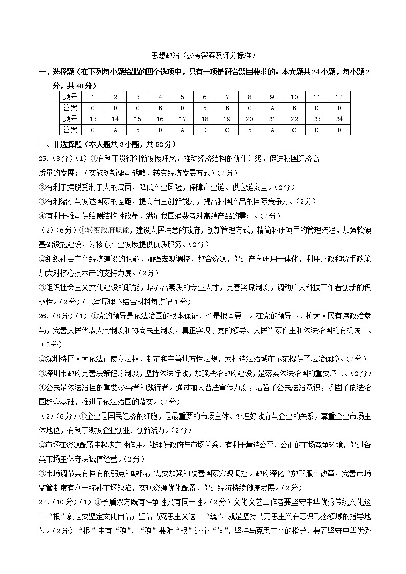 湖南省永州市2020届高三上学期第一次模拟考试政治答案第1页