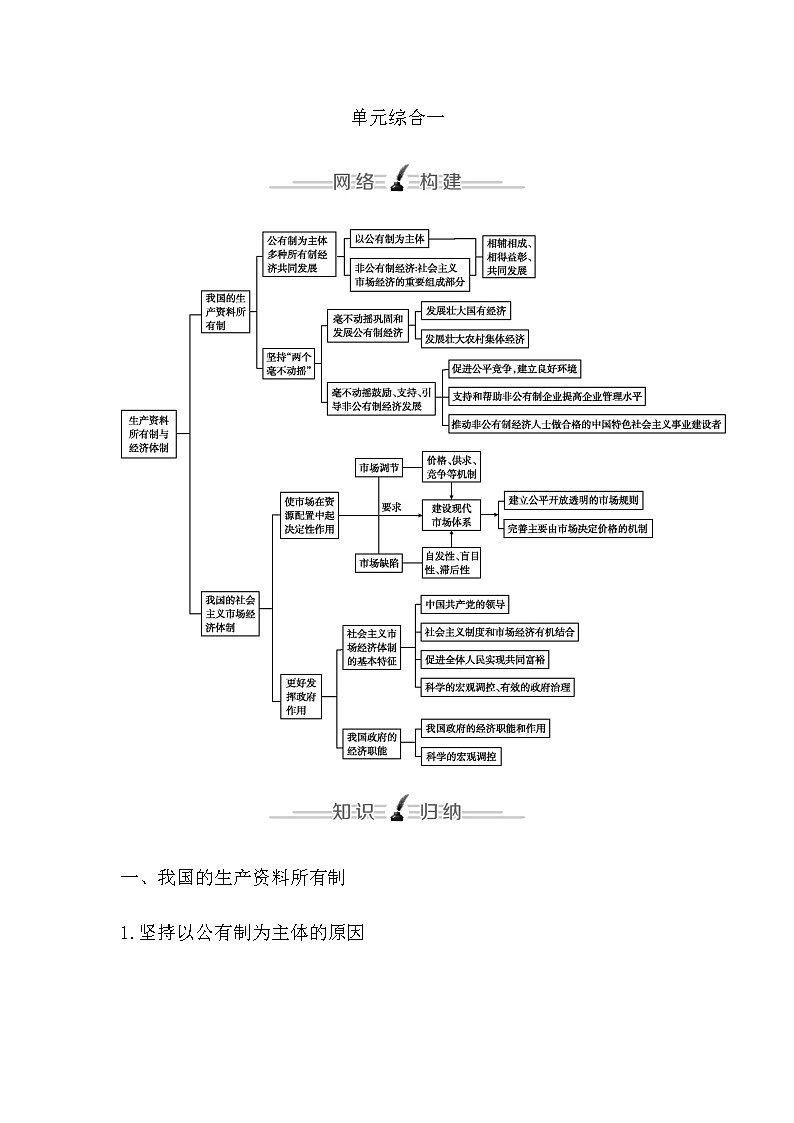 人教统编版高中政治必修2经济与社会单元综合一学案第1页