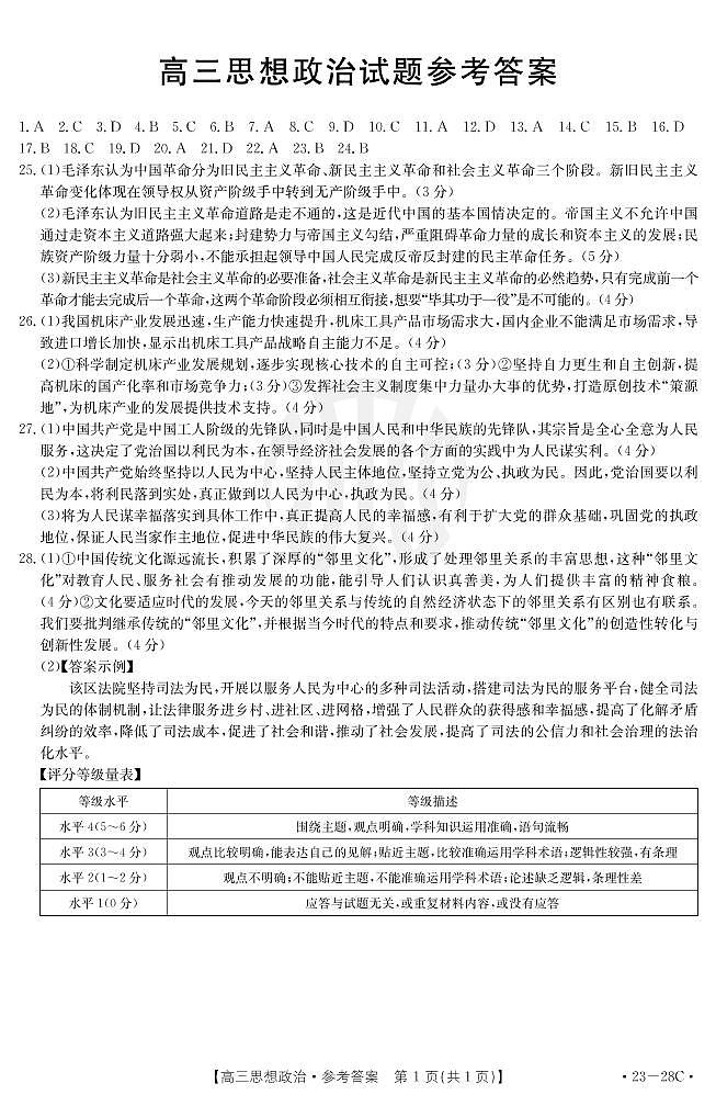 2023山西省高三上学期9月联考政治试题PDF版含答案01