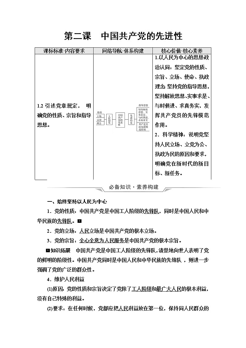 高考思想政治一轮总复习必修3第1单元第2课中国共产党的先进性学案01