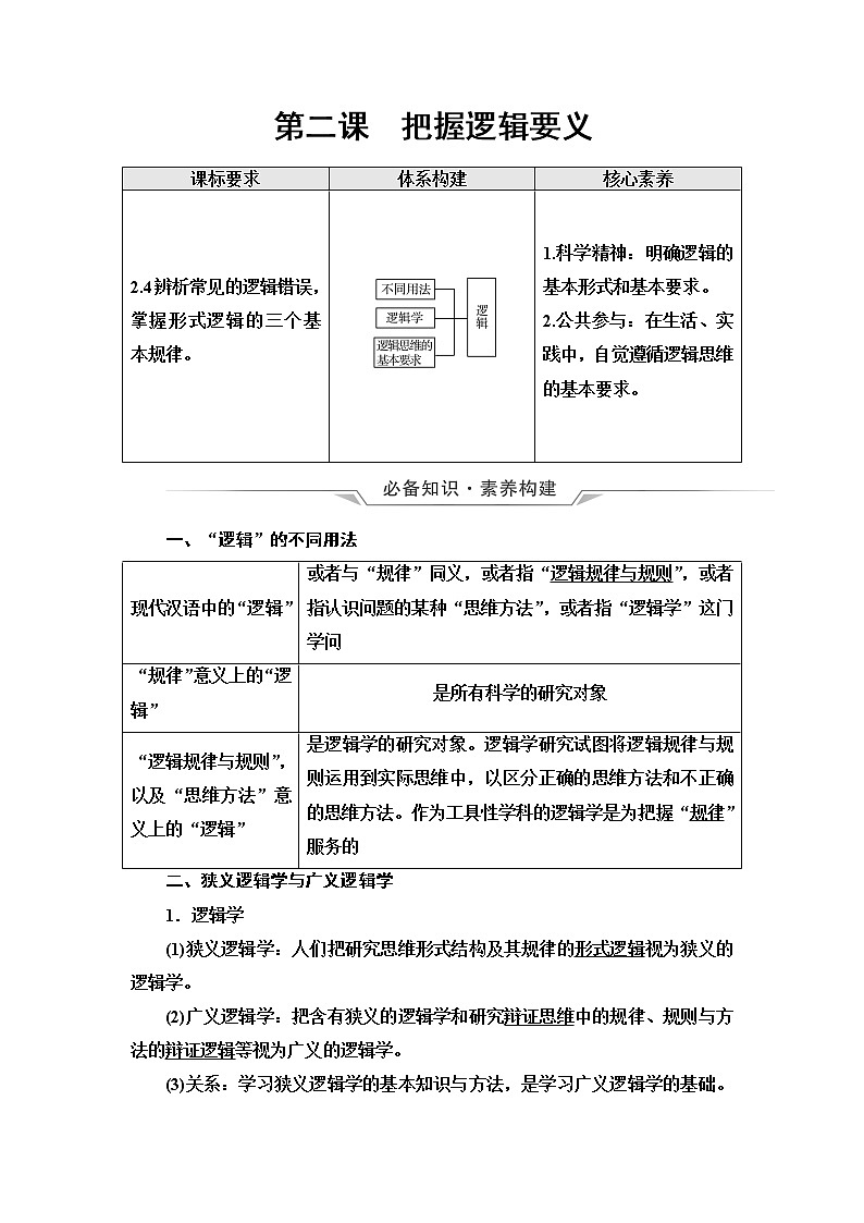 高考思想政治一轮总复习选择性必修3第1单元第2课把握逻辑要义学案01
