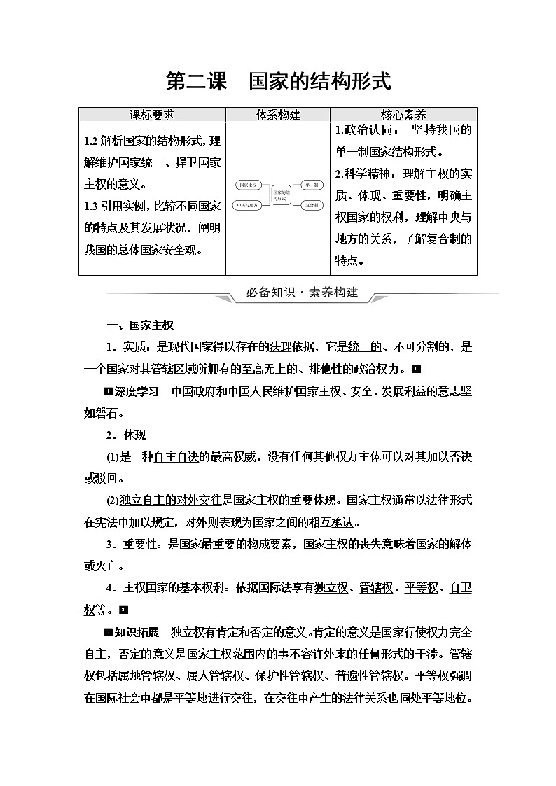 高考思想政治一轮总复习选择性必修1第1单元第2课国家的结构形式学案01