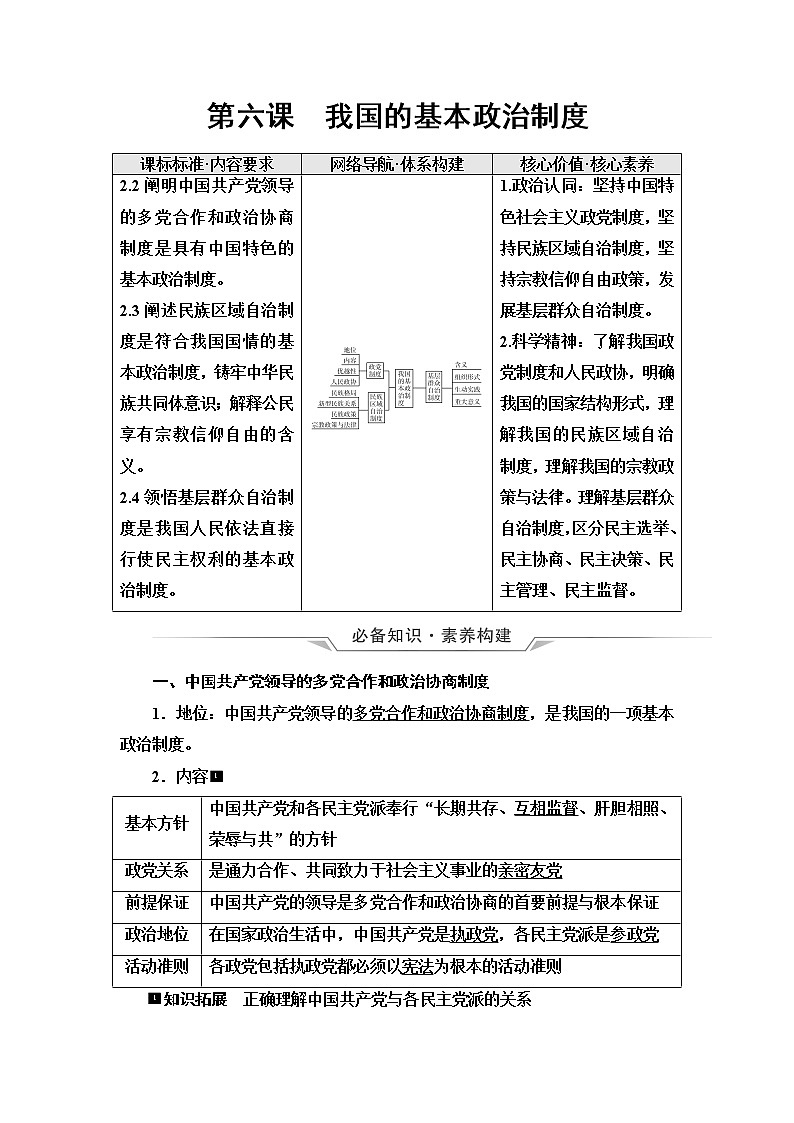 高考思想政治一轮总复习必修3第2单元第6课我国的基本政治制度学案01