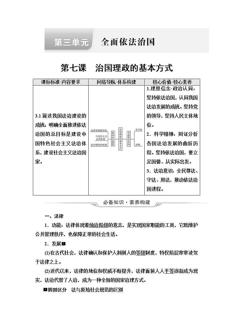 高考思想政治一轮总复习必修3第3单元第7课治国理政的基本方式学案第1页