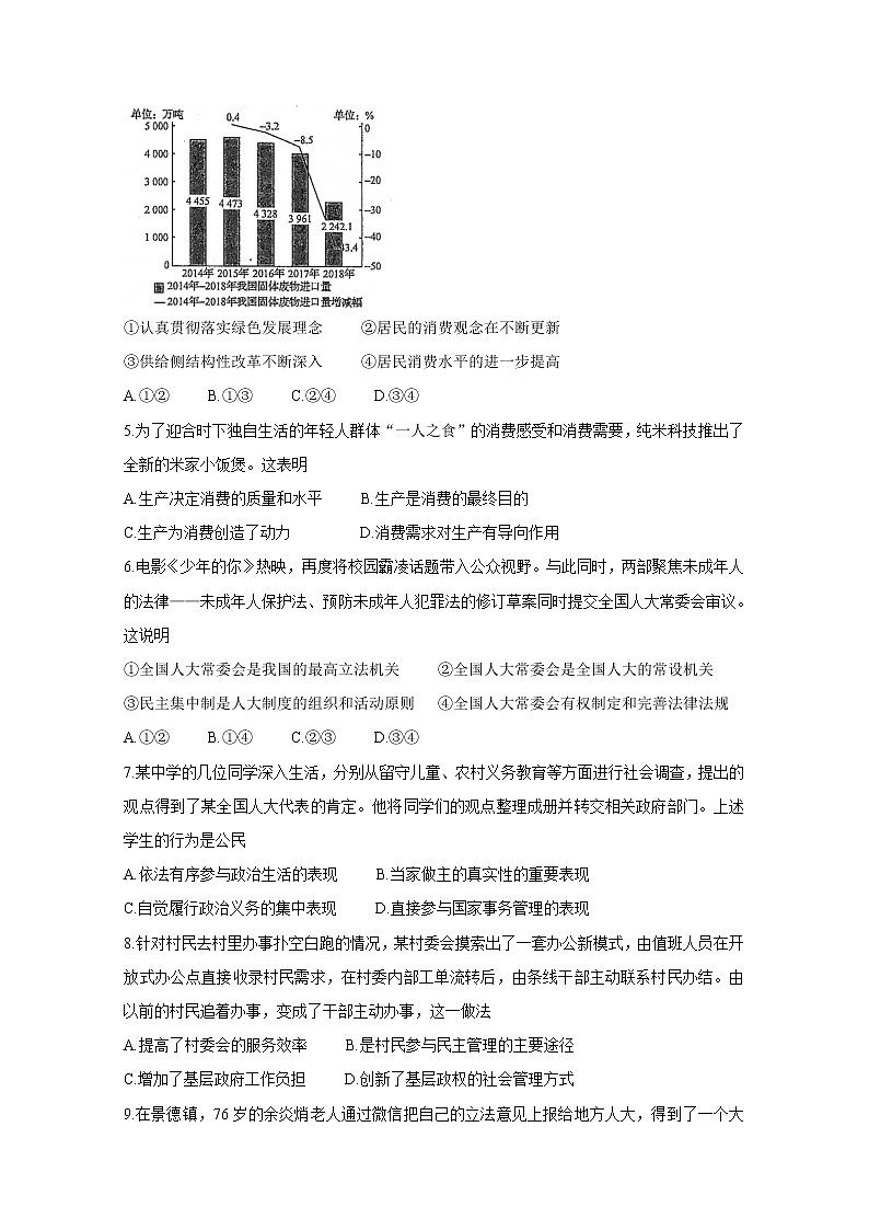 2021苏州相城区高三上学期阶段性诊断测试试题（12月）政治含答案第2页