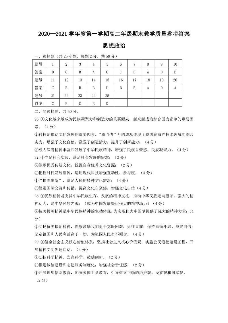 内蒙古包头市2020-2021学年高二上学期期末考试政治答案第1页