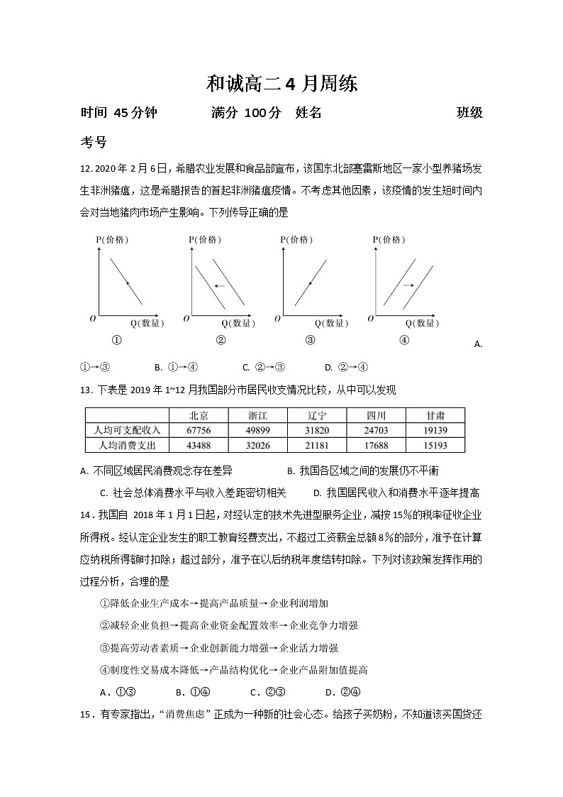 2020晋中和诚中学高二下学期政治周练三含答案第1页