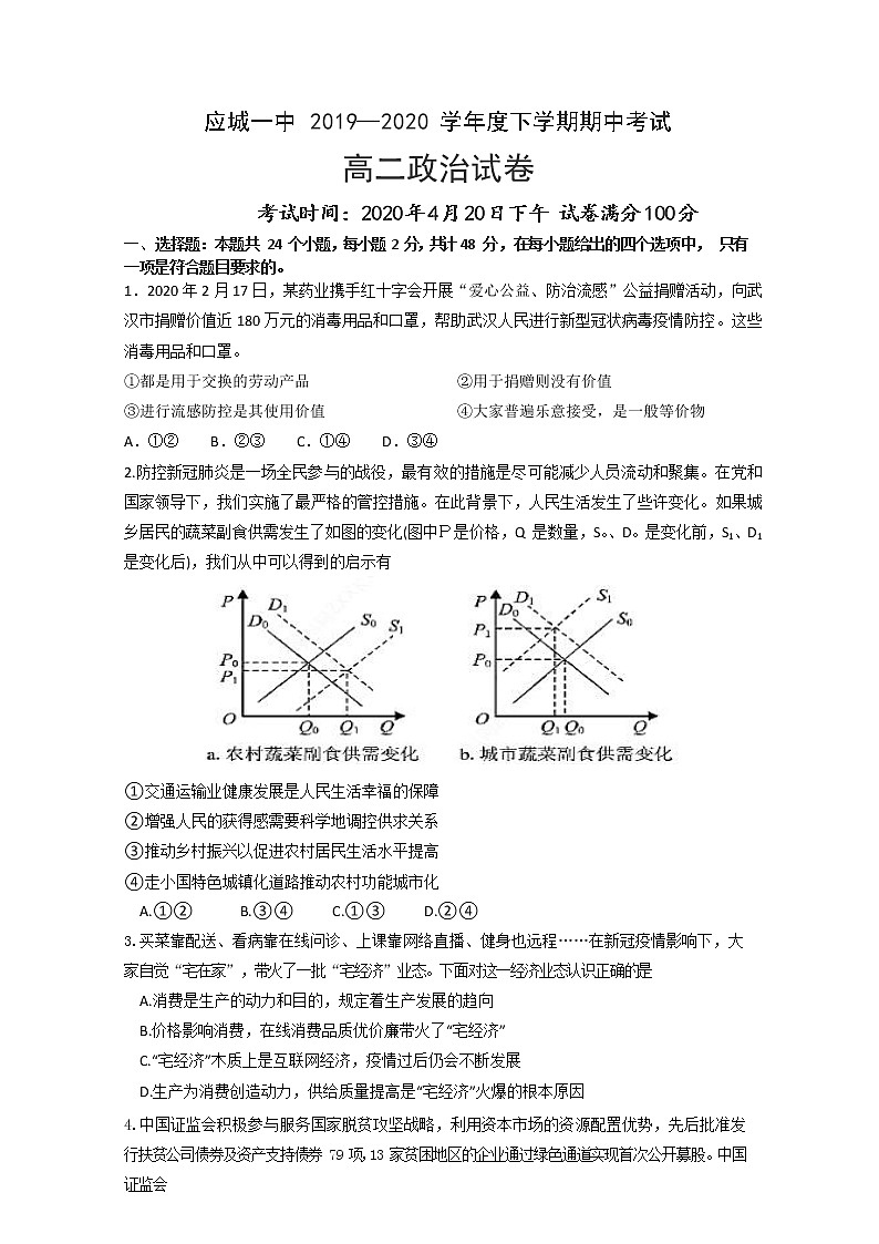 2020应城一中高二下学期期中考试政治试题含答案第1页