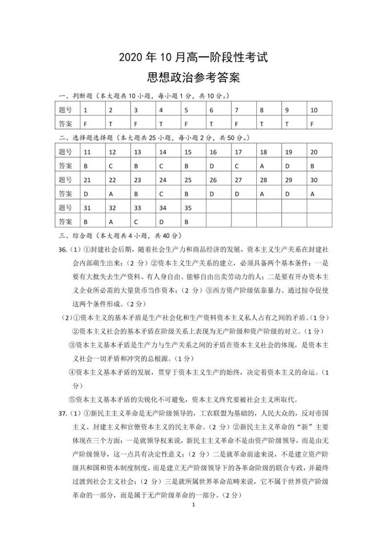 2021丽水五校共同体高一10月阶段性考试政治试题PDF版含答案01
