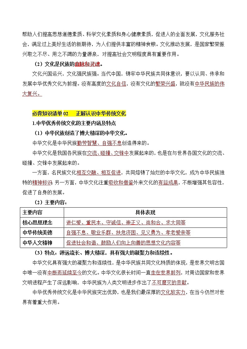 【必背知识清单】统编版高中政治必修4 第七课 继承发展优秀传统文化-知识清单02
