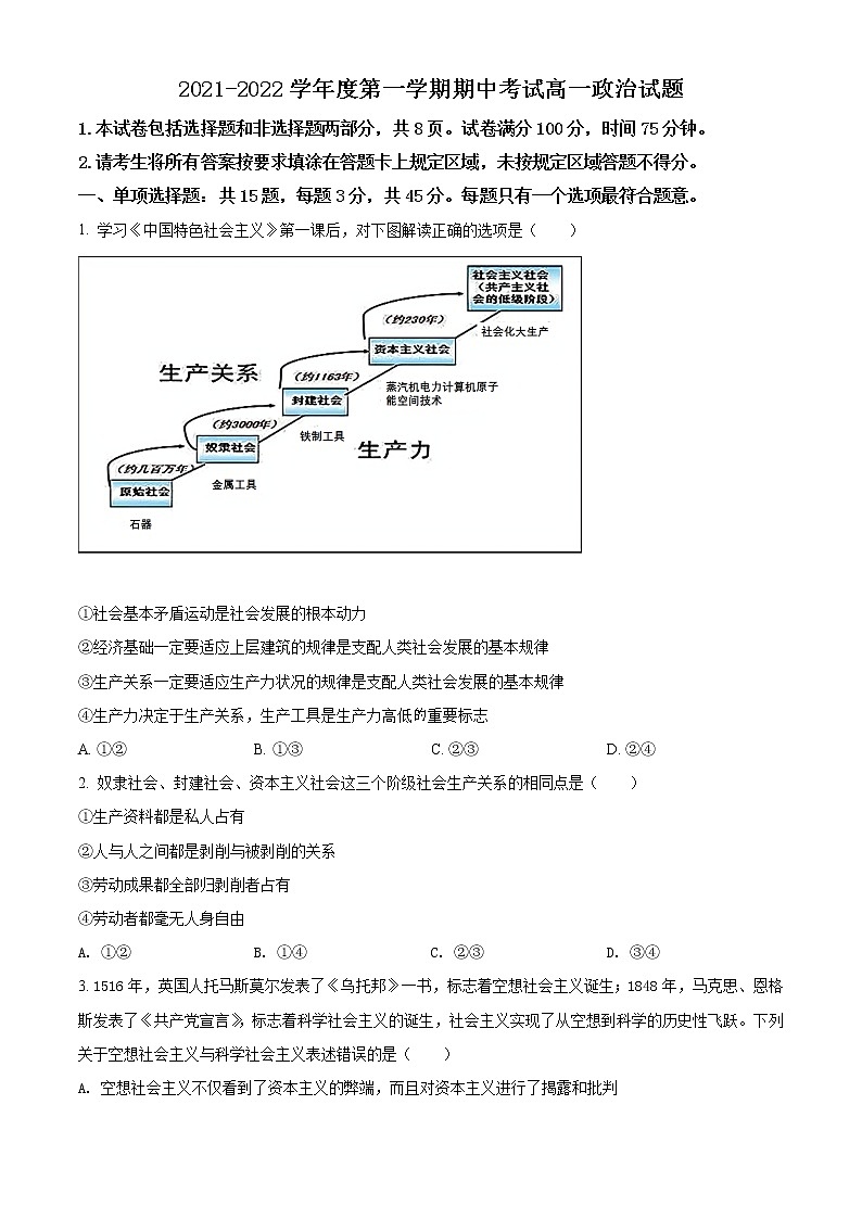 2022连云港东海县高一上学期期中考试政治试题含答案01