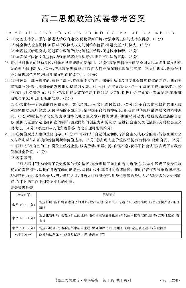 高二政治答案第1页