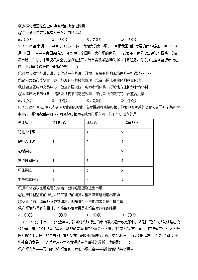 【备战2023高考】政治全复习——第02课　我国的社会主义市场经济体制（测试word）（新教材新高考）02