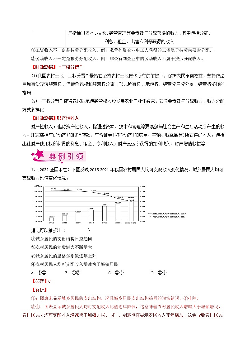 【备战2023高考】政治考点全复习——考点07《个人收入的分配》考点细究（人教版） 试卷03