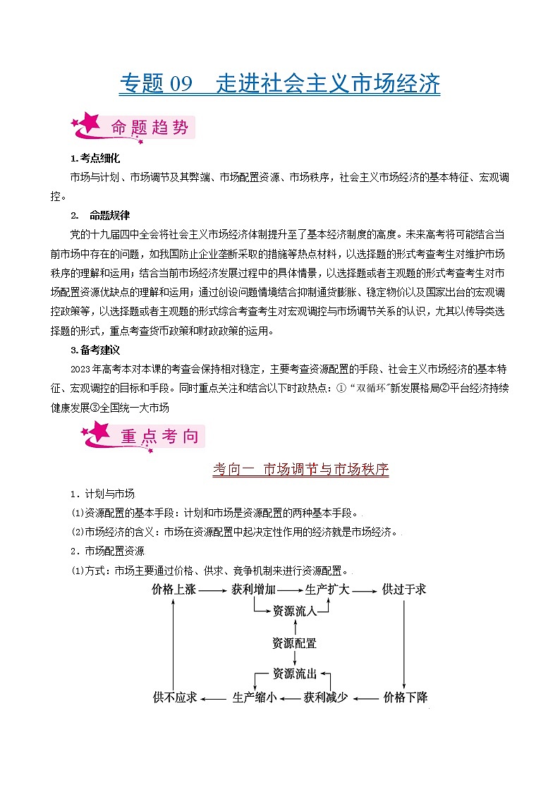 【备战2023高考】政治考点全复习——考点09《走进社会主义市场经济》考点细究（人教版） 试卷01