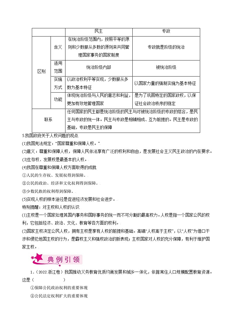 【备战2023高考】政治考点全复习——考点12《生活在人民当家作主的国家》考点细究（人教版） 试卷03