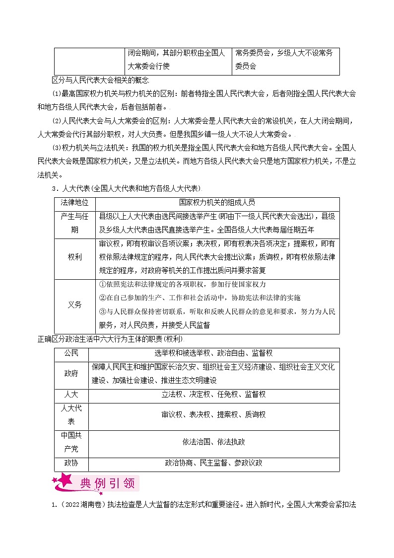 【备战2023高考】政治考点全复习——考点17《我国的人民代表大会制度》考点细究（人教版） 试卷02