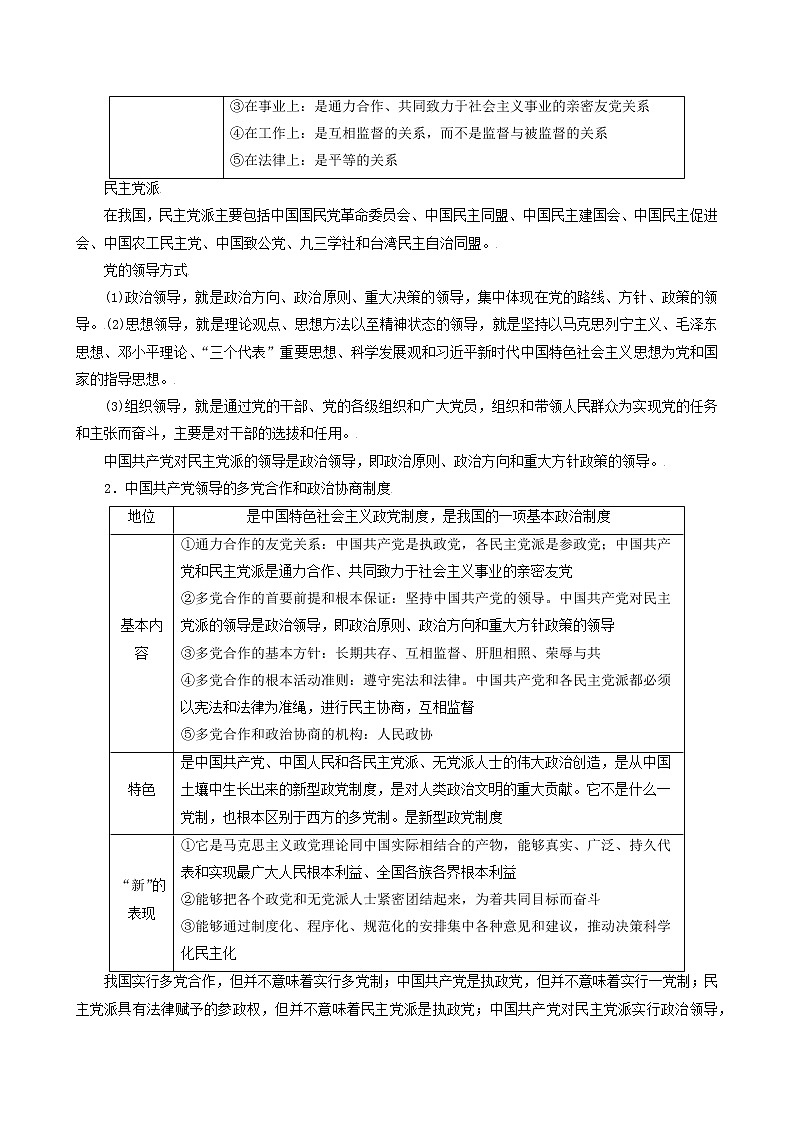 【备战2023高考】政治考点全复习——考点18《我国的政党制度》考点细究（人教版） 试卷02