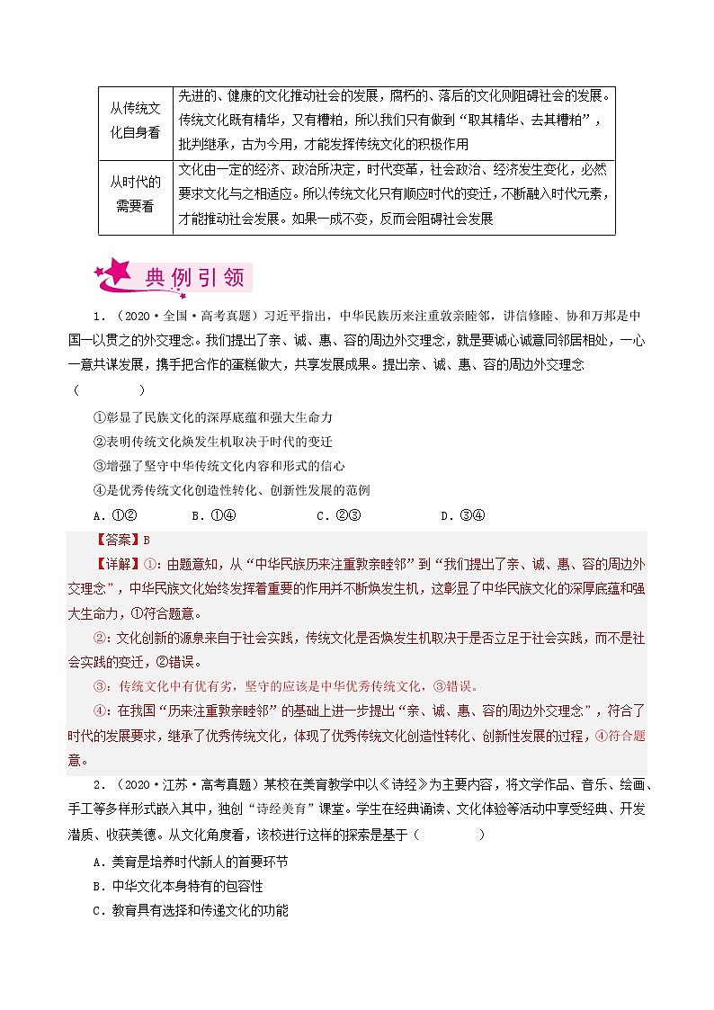 【备战2023高考】政治考点全复习——考点25《文化的继承性与文化发展》考点细究（人教版） 试卷03