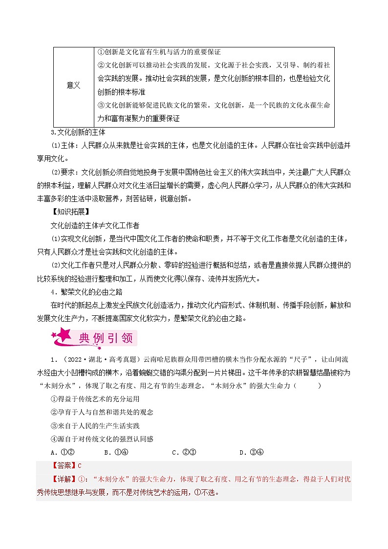 【备战2023高考】政治考点全复习——考点26《文化创新》考点细究（人教版） 试卷02