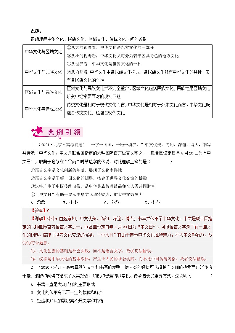【备战2023高考】政治考点全复习——考点27《我们的中华文化》考点细究（人教版） 试卷03