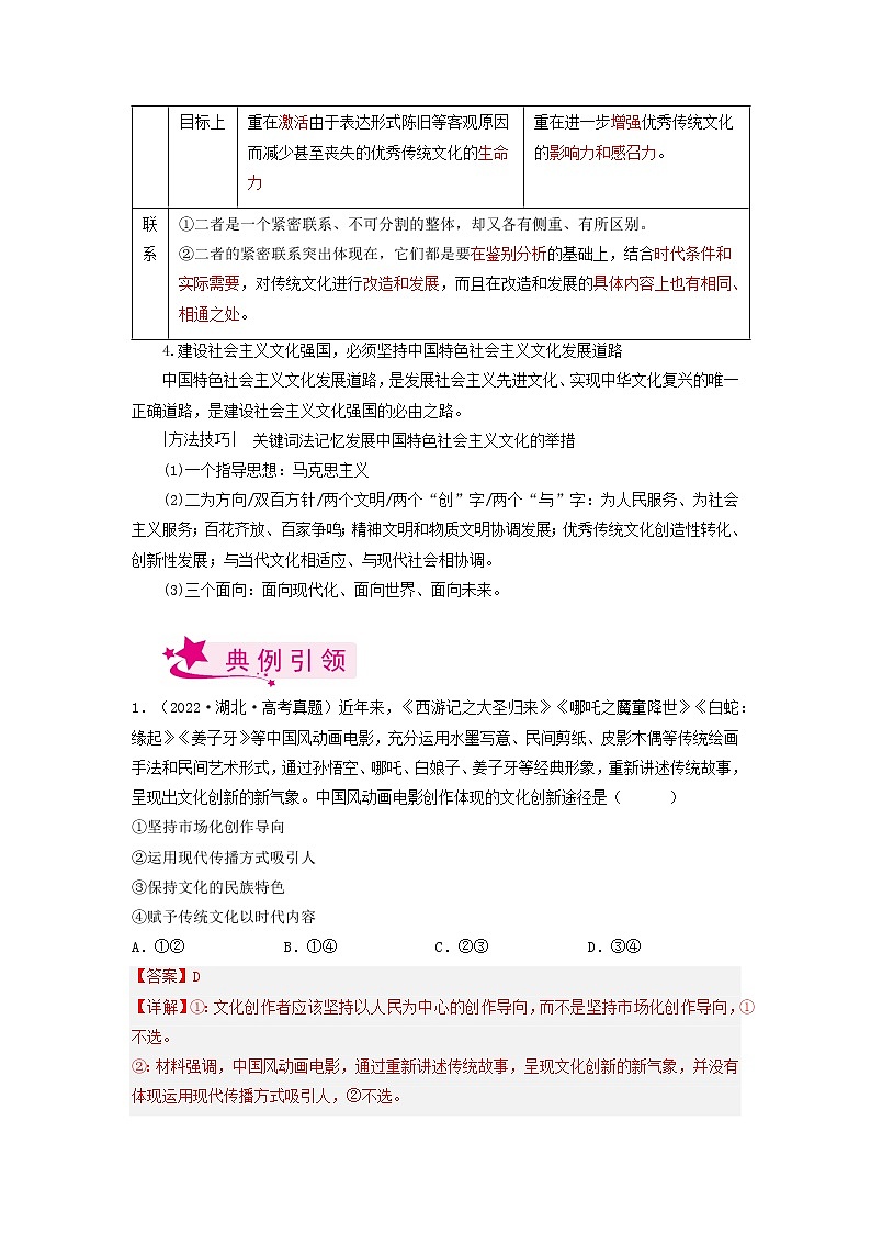 【备战2023高考】政治考点全复习——考点30《坚持中国特色社会主义文化发展道路》考点细究（人教版） 试卷03