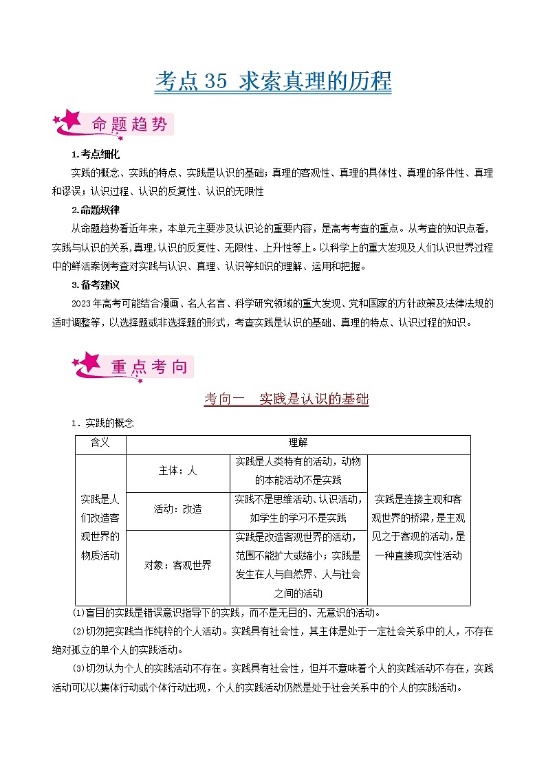 【备战2023高考】政治考点全复习——考点35《求索真理的历程》考点细究（人教版） 试卷01