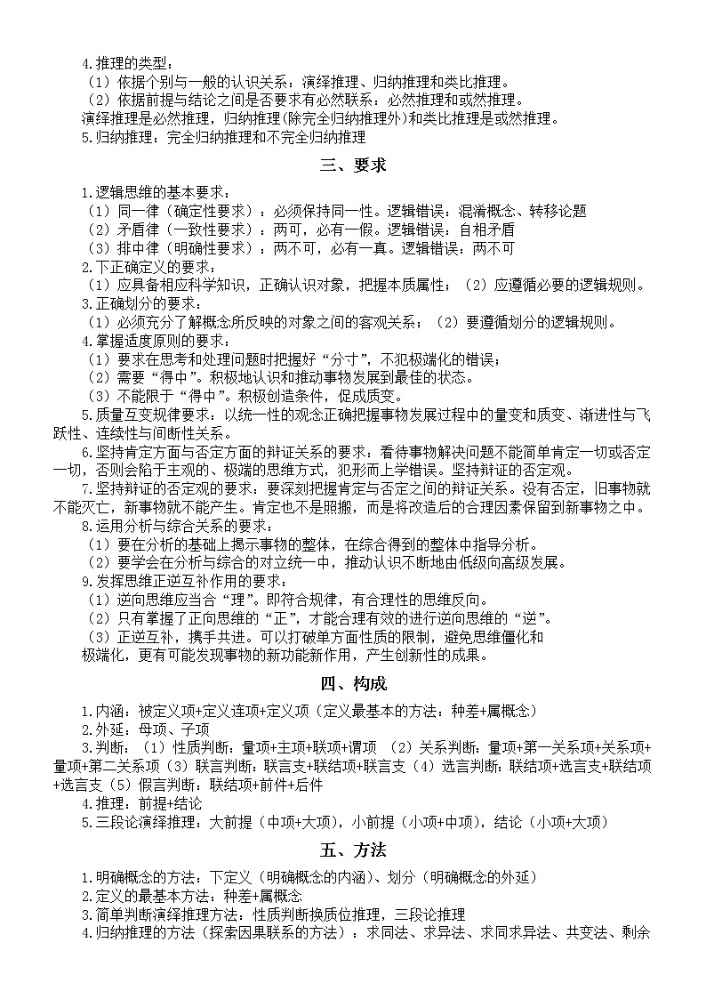 高中政治选择性必修三《逻辑与思维》主要知识分类与核心知识梳理第2页