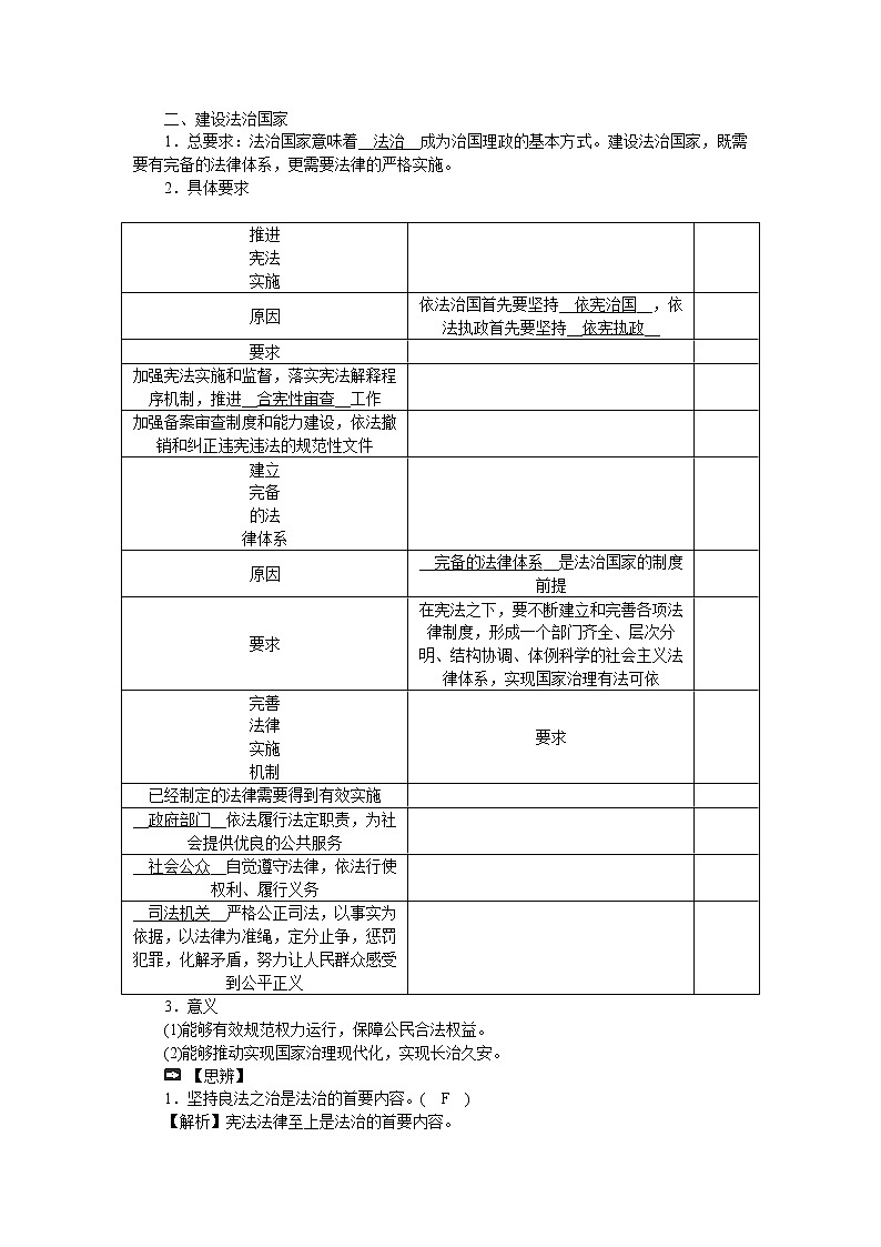 高中政治统编版必修三教学案：第八课  第一框　法治国家02