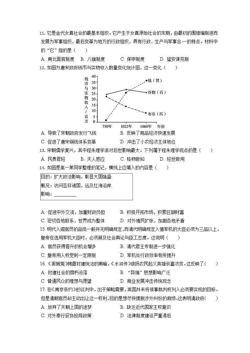2021-2022学年吉林省松原市乾安七中高一（上）期末历史试卷（含答案解析）第3页