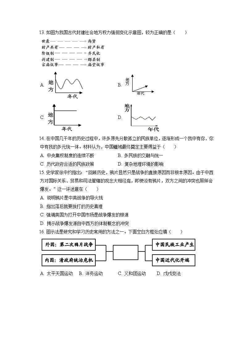 2021-2022学年天津市五校联考高一（上）期末历史试卷（含答案解析）03