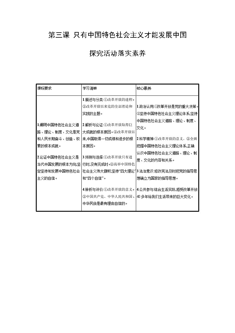 新高中政治高考第三课 只有中国特色社会主义才能发展中国 学案01
