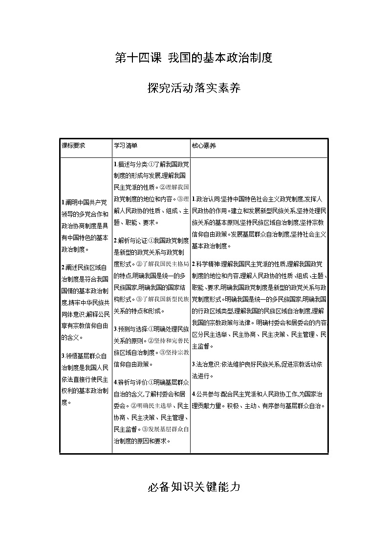 新高中政治高考第十四课 我国的基本政治制度 学案第1页