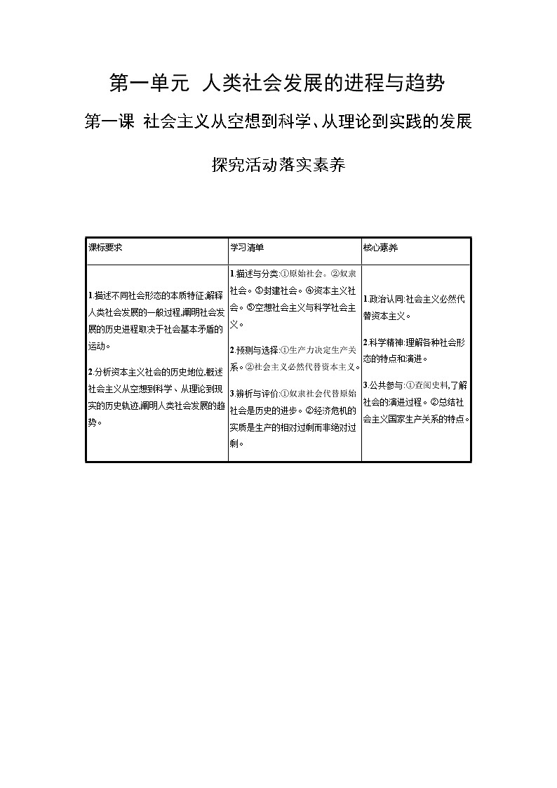 新高中政治高考第一课 社会主义从空想到科学、从理论到实践的发展 学案03