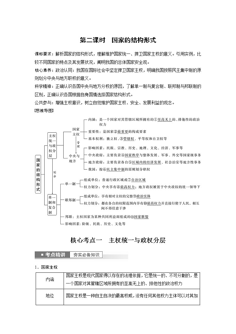 新高中政治高考2023年高考政治一轮复习（部编版） 第27课 第2课时　国家的结构形式第1页