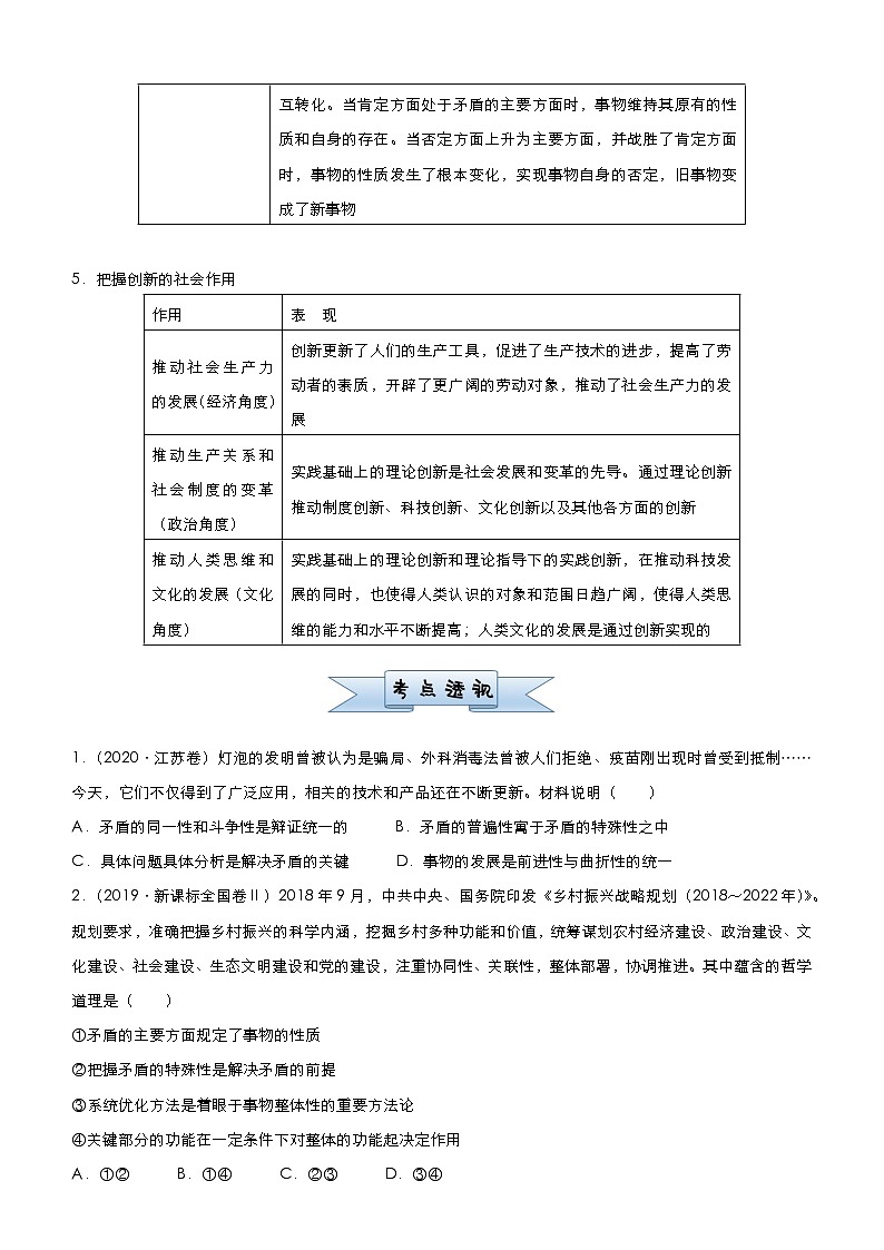 新高中政治高考 2021届小题必练18 唯物辩证法的矛盾观与辩证否定观 学生版第3页