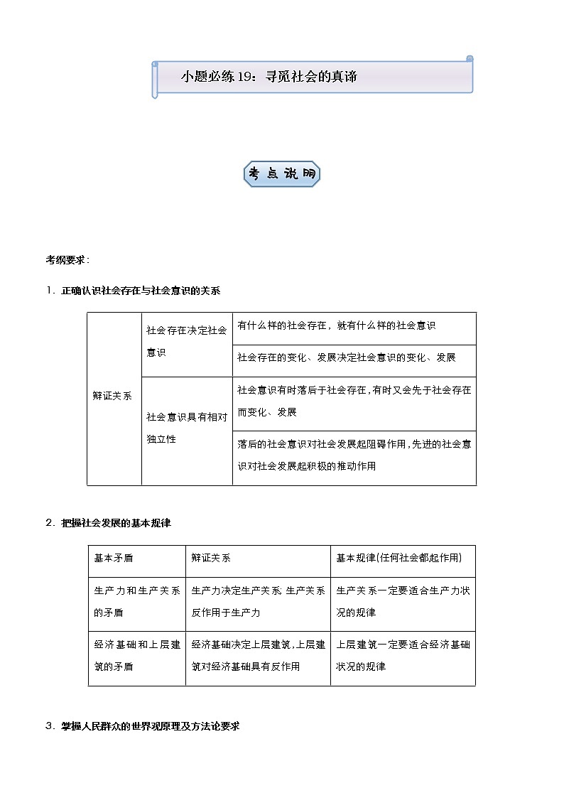 新高中政治高考 （新高考）2021届小题必练19 寻觅社会的真谛 学生版第1页