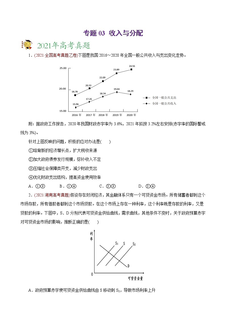 新高中政治高考专题03 收入与分配-2021年高考政治真题与模拟题分类训练（学生版）第1页