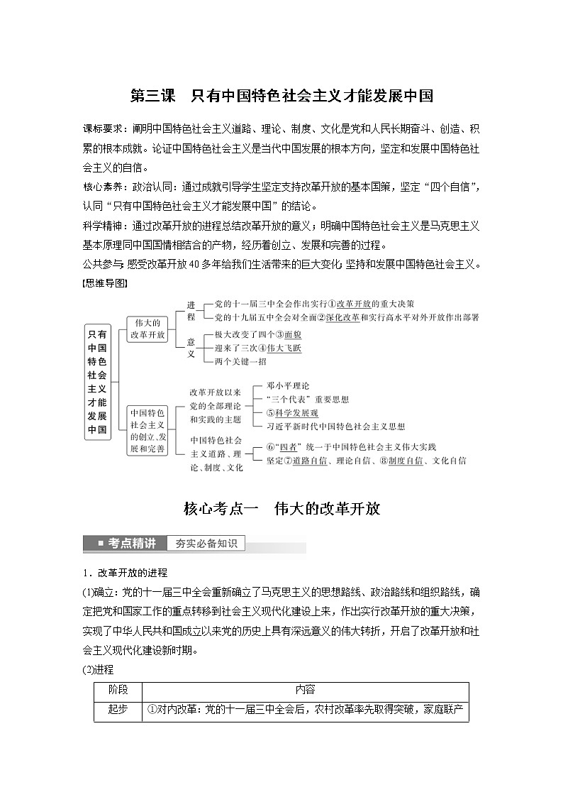 (部编版)高考政治一轮复习讲义第3课只有中国特色社会主义才能发展中国(含解析)第1页
