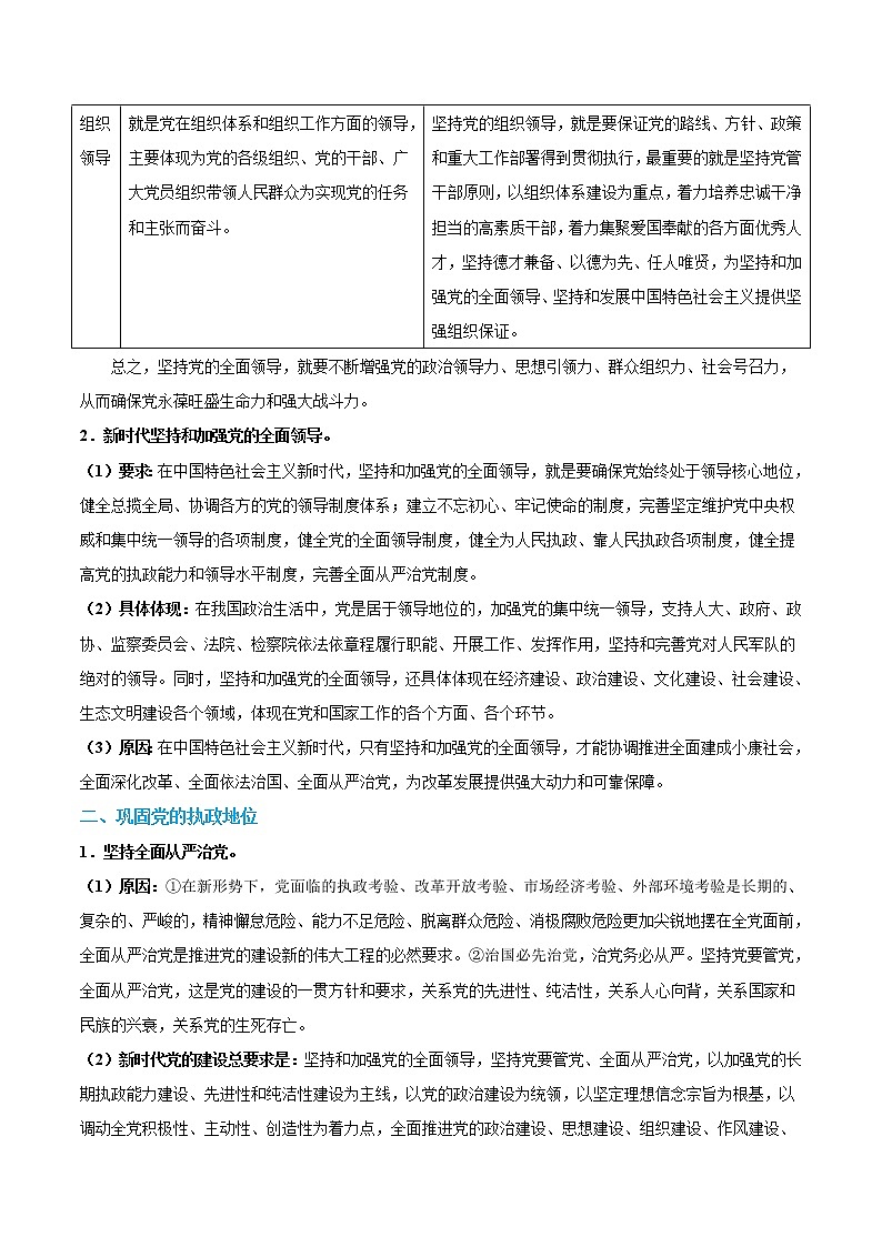 【寒假自学】2023年统编版(2019)高一政治-第07讲《坚持和加强党的全面领导》寒假精品讲学练（原卷版）（统编版必修3）第2页