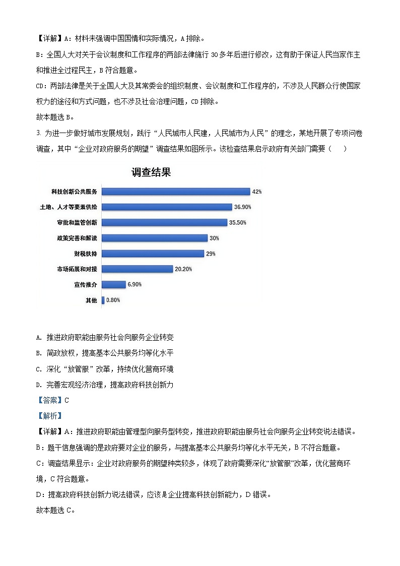 精品解析：江苏省2021年高考政治试题（原卷版+解析版）02