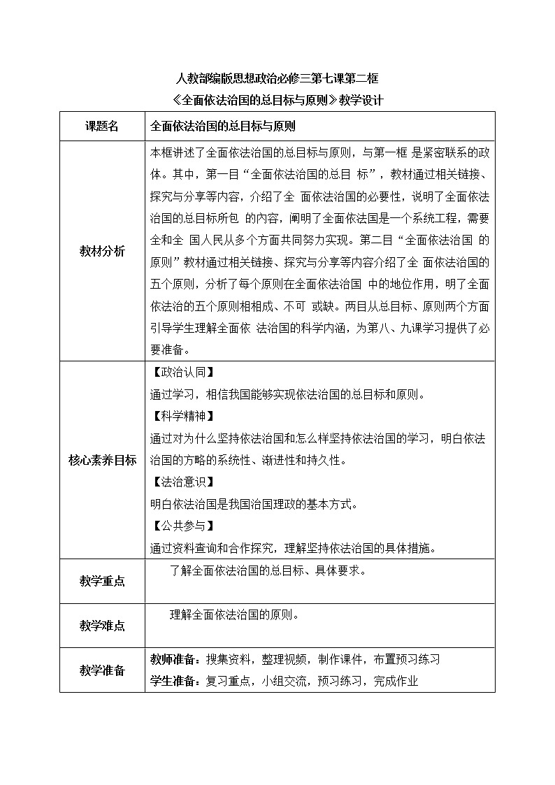 7.2《全面推进依法治国总目标与原则》课件ppt+教案+练习01