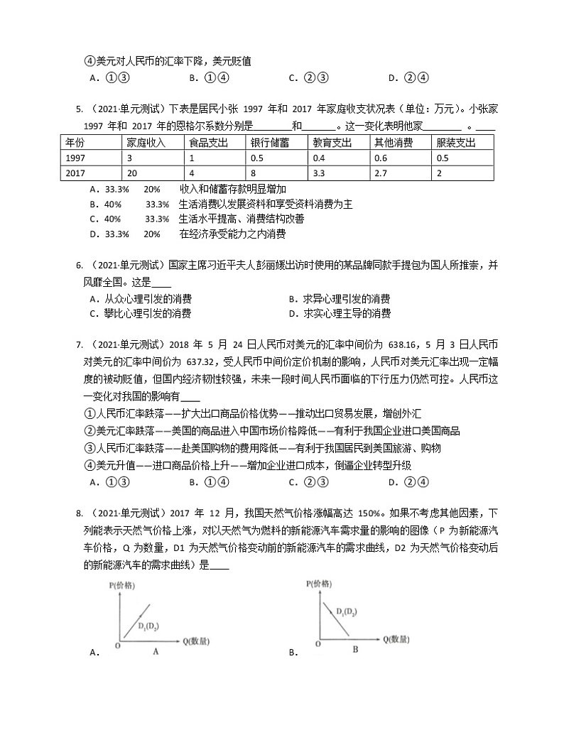 高中政治选择题专项：生活与消费02