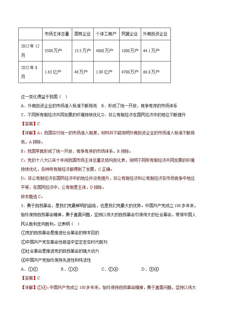 2023年高考第一次模拟考试卷：政治（湖南A卷）（全解全析）第2页