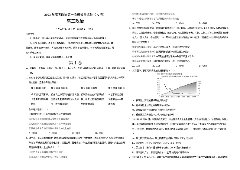 2023年高考第一次模拟考试卷：政治（江苏A卷）（考试版）(1)01