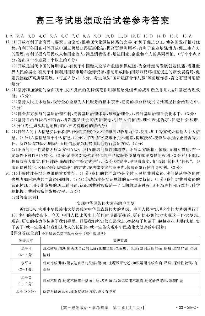 思想政治296C答案第1页