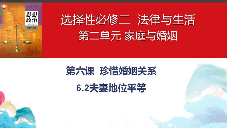 高中政治统编版选择性必修二6.2 夫妻地位平等 课件01