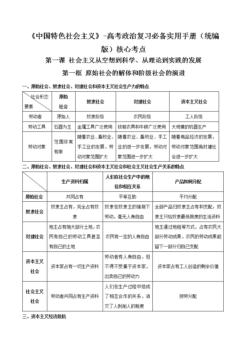 《中国特色社会主义》核心考点-高考政治复习必备实用手册（统编版）第1页