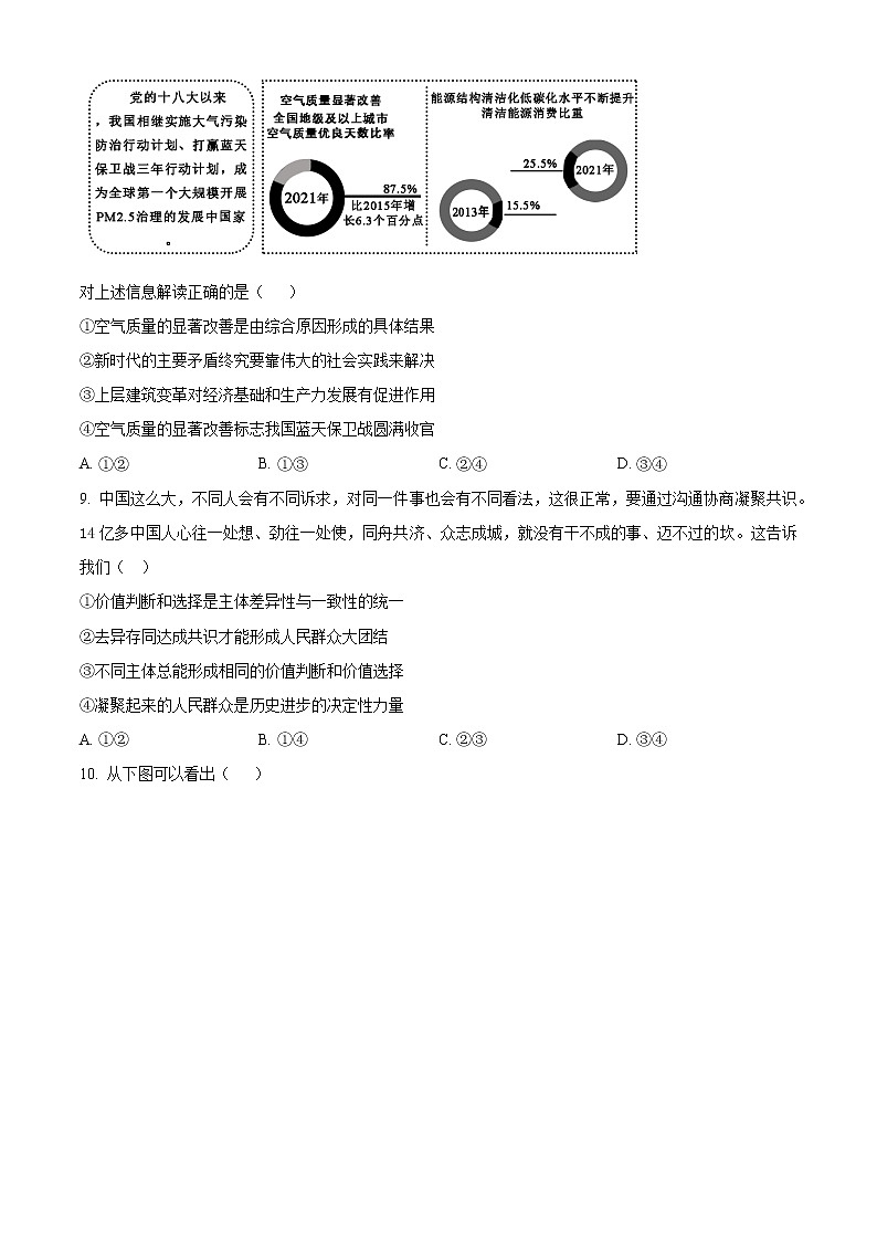 2023届山东省淄博市高三高考一模政治试题及答案03