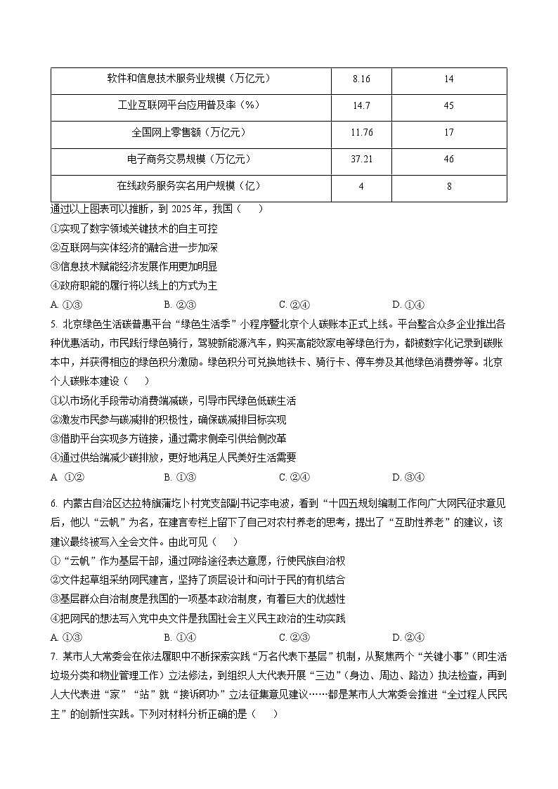 2023鞍山普通高中高三下学期一模联考试题政治含解析02